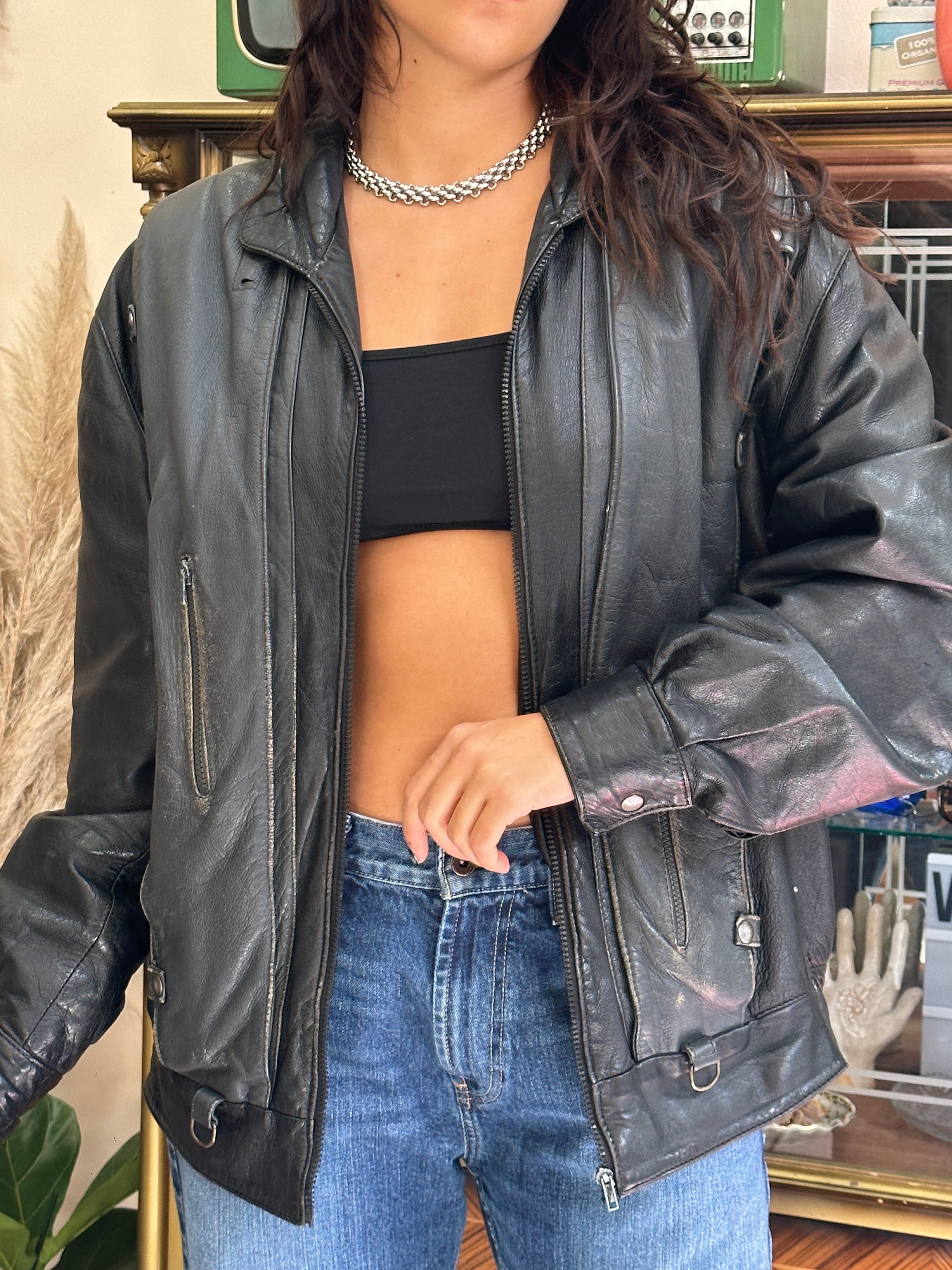 Vintage leather bomber jacket