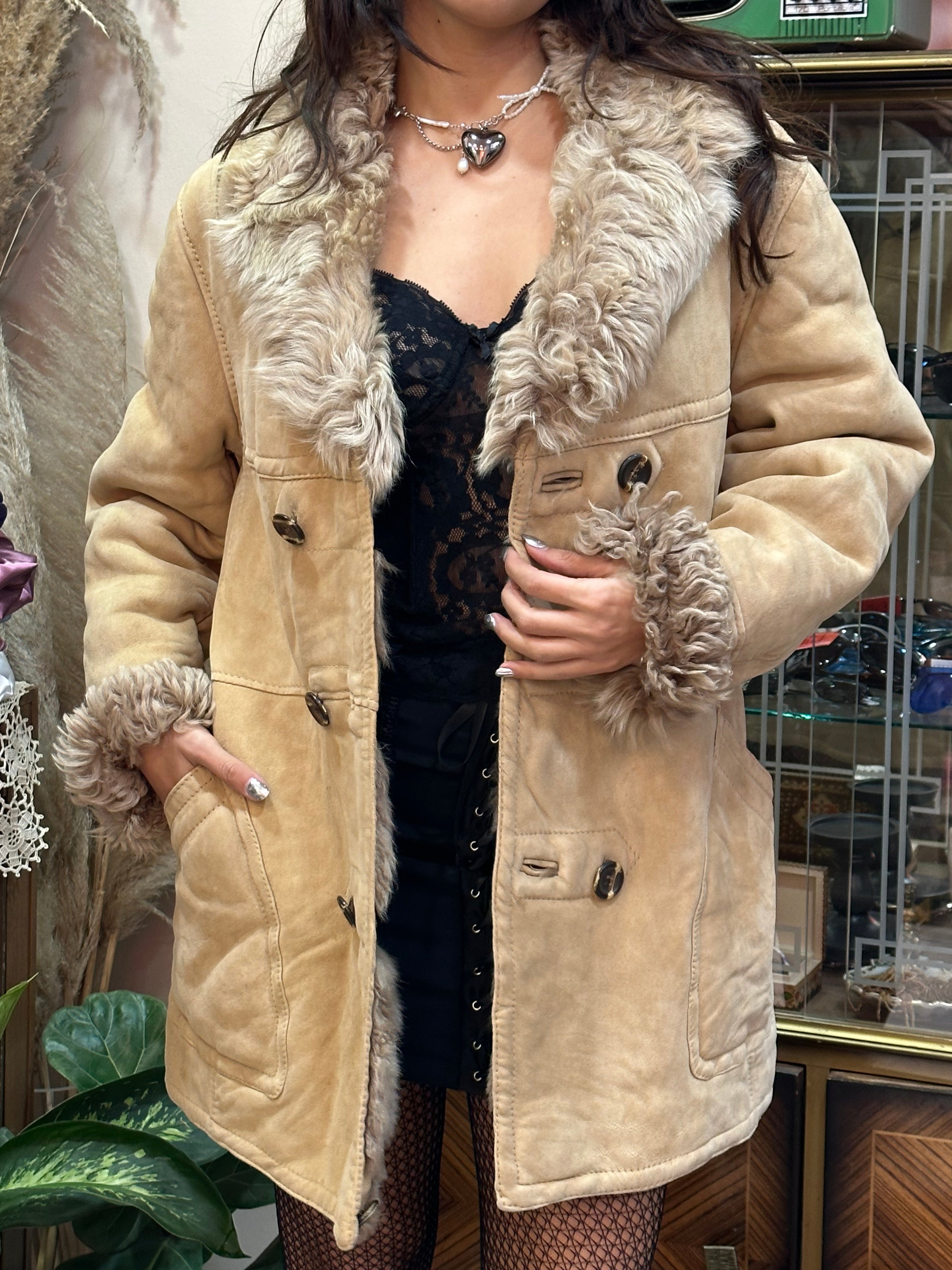 Super hot vintage shearling leather coat