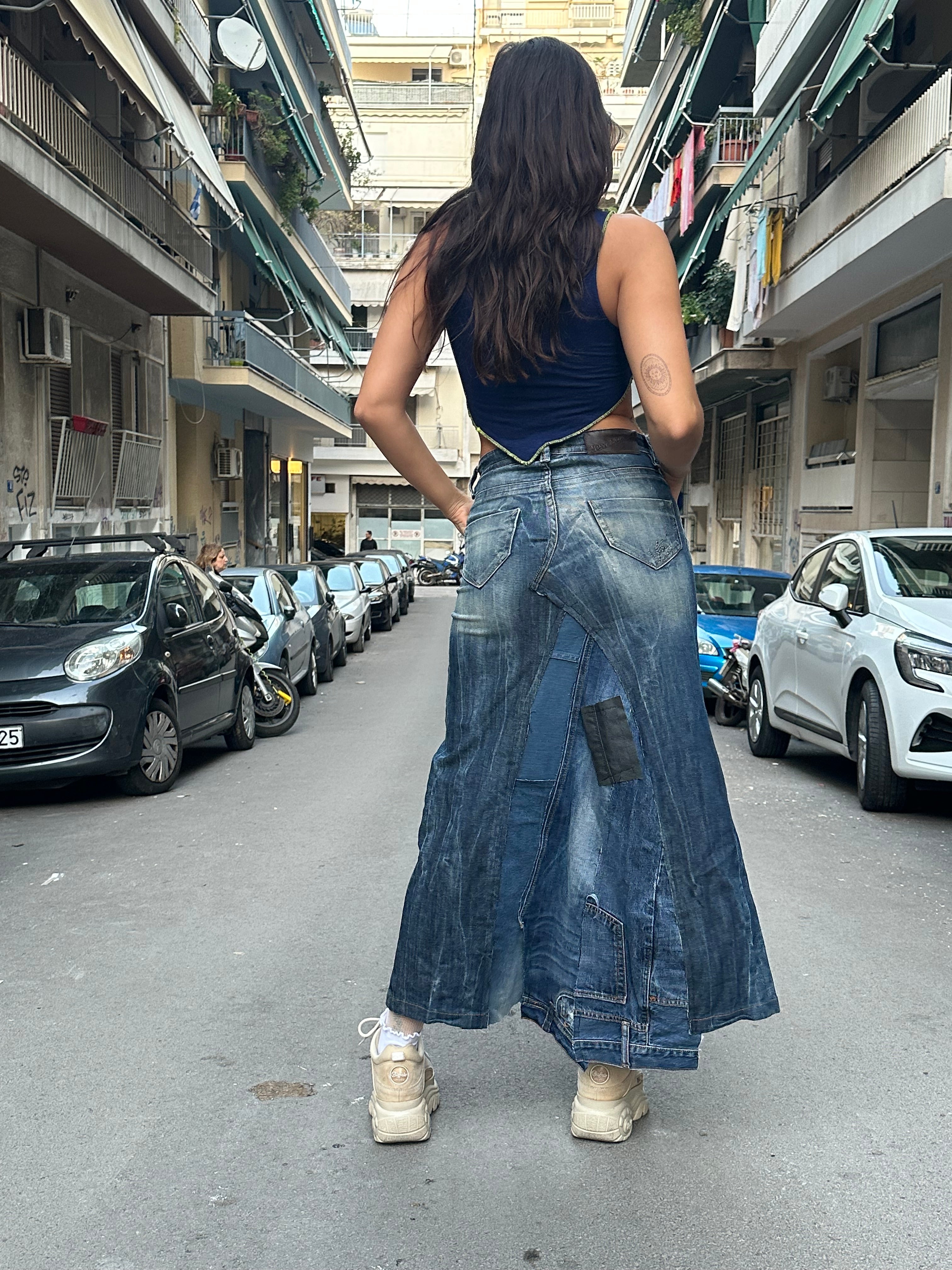 Stunning hot handmade re-worked denim skirt