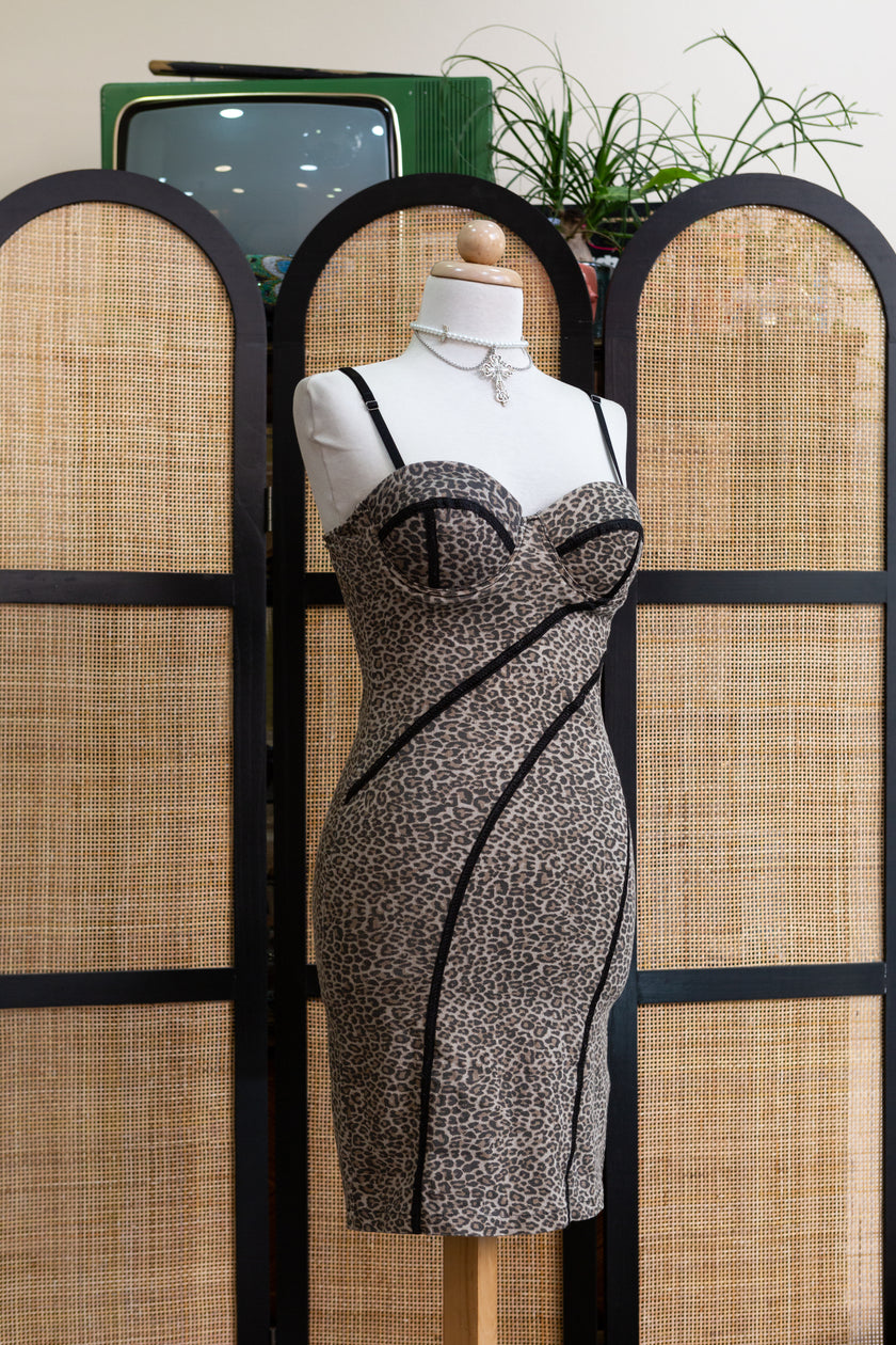 90s bodycon leopard print bustier dress