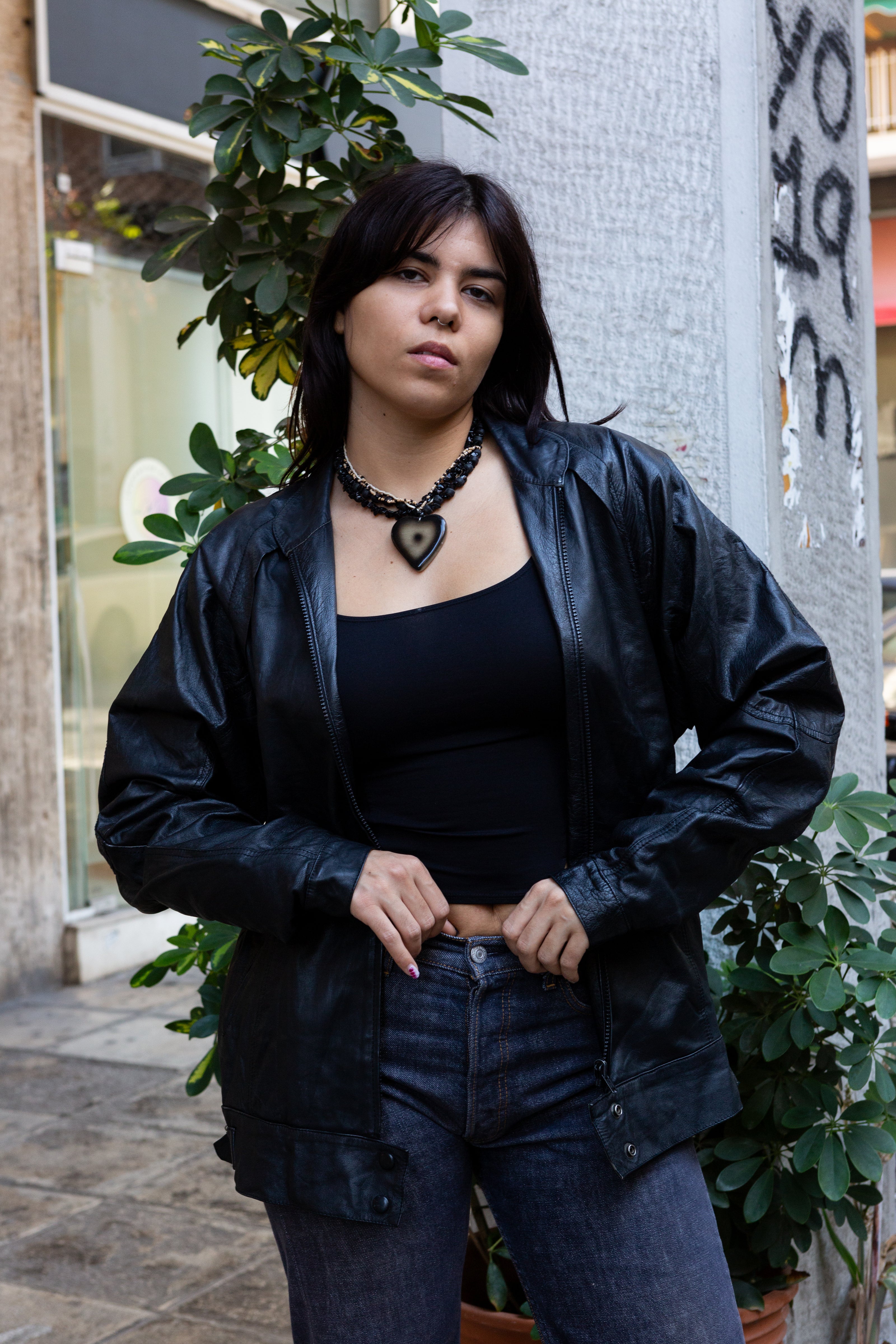 Vintage genuine leather black jacket