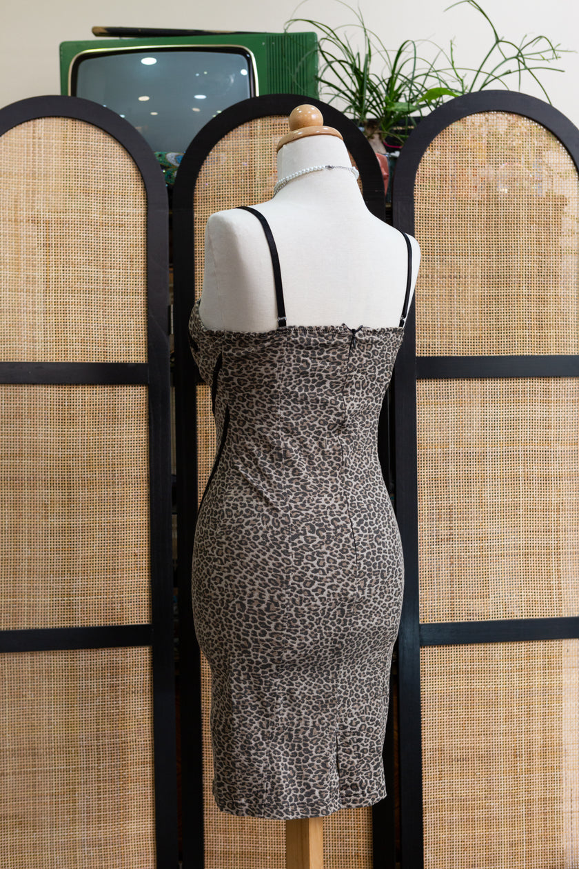 90s bodycon leopard print bustier dress