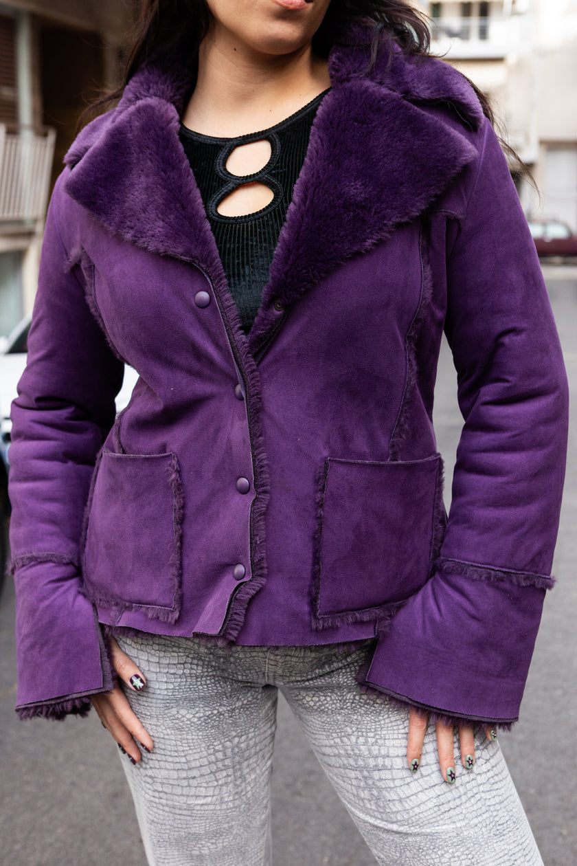 Gorgeous faux purple suede shearling jacket (L)