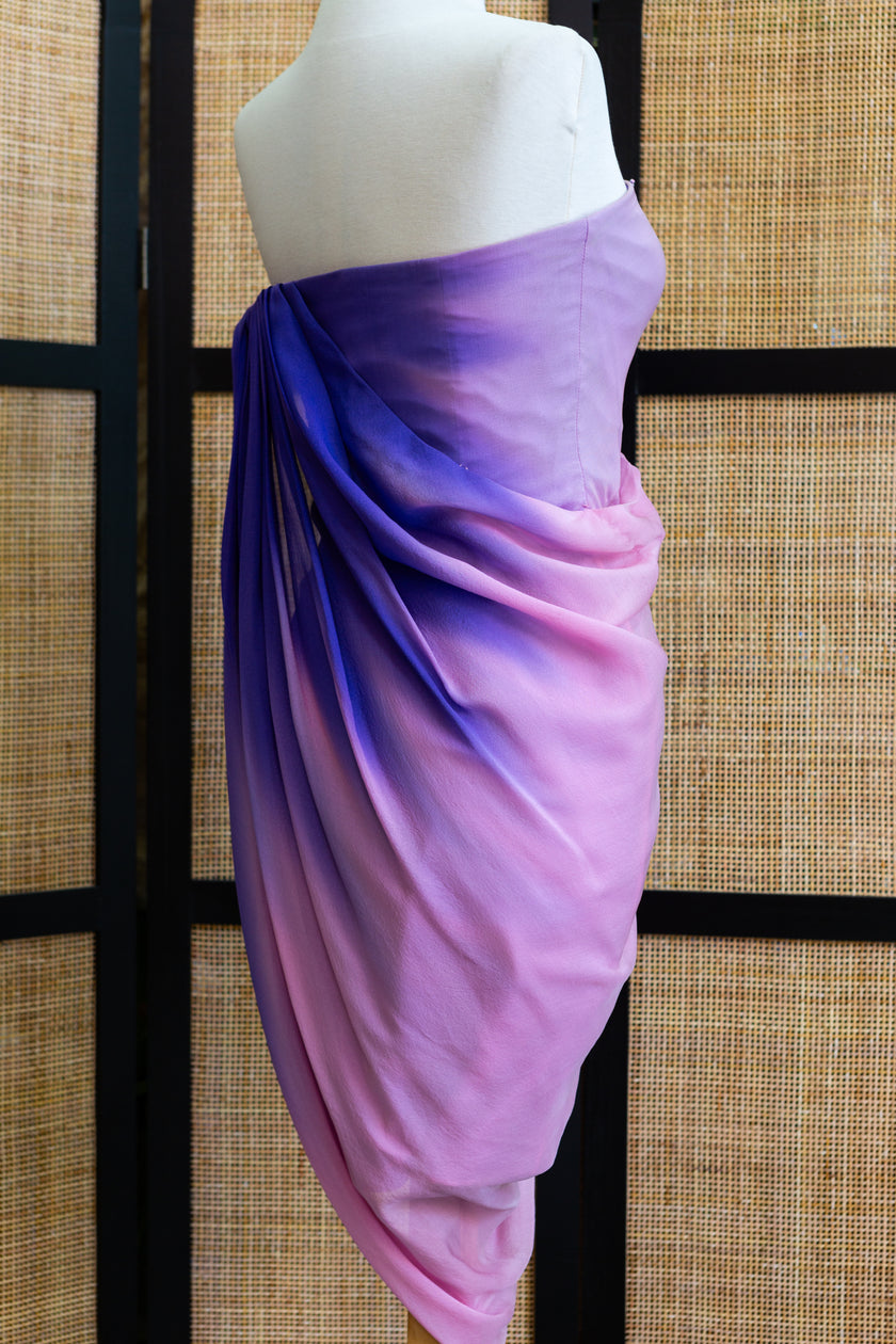 Allure Ombre Goddess Dress – Strapless Draped Gown with Floral Beading