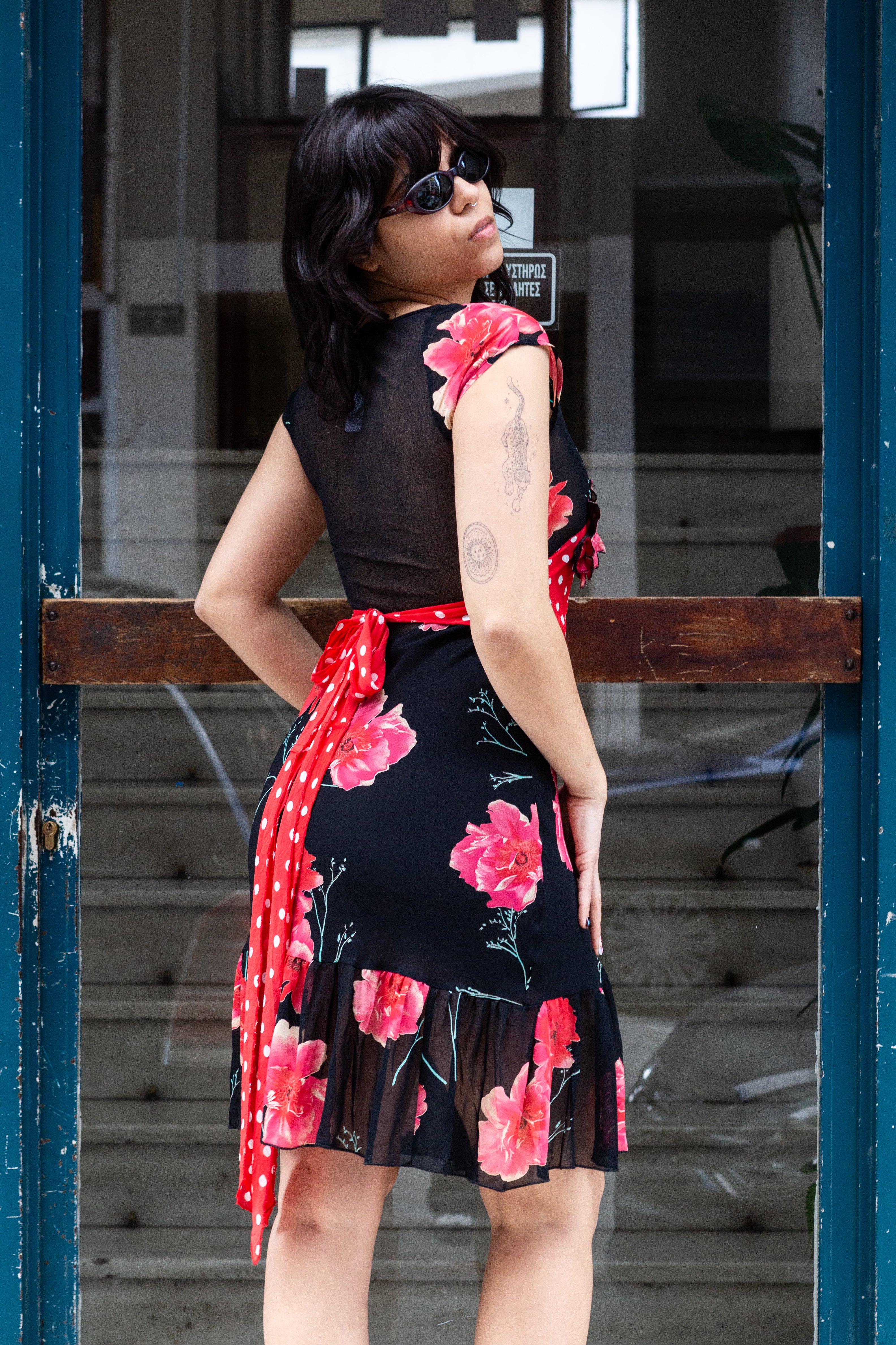 Vintage two-patterned floral dress (S)