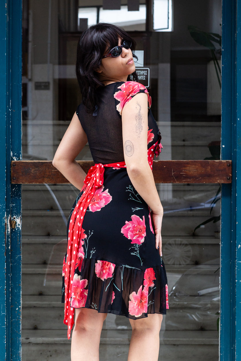 Vintage two-patterned floral dress (S)