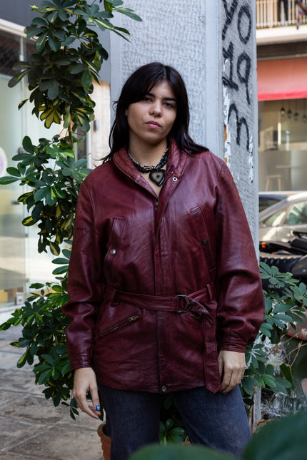 Vintage burgundy leather jacket (L)