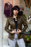 Vintage olive green leather fitted blazer jacket (S)