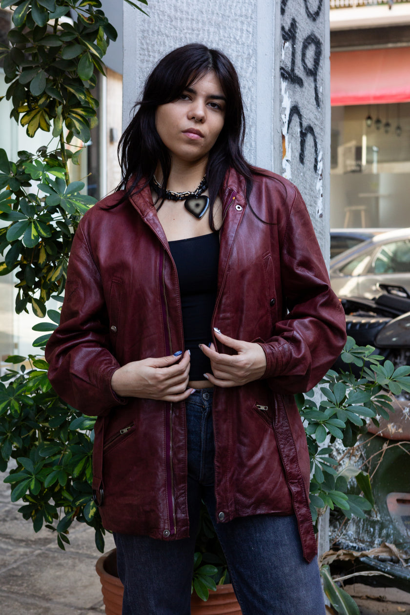 Vintage burgundy leather jacket (L)