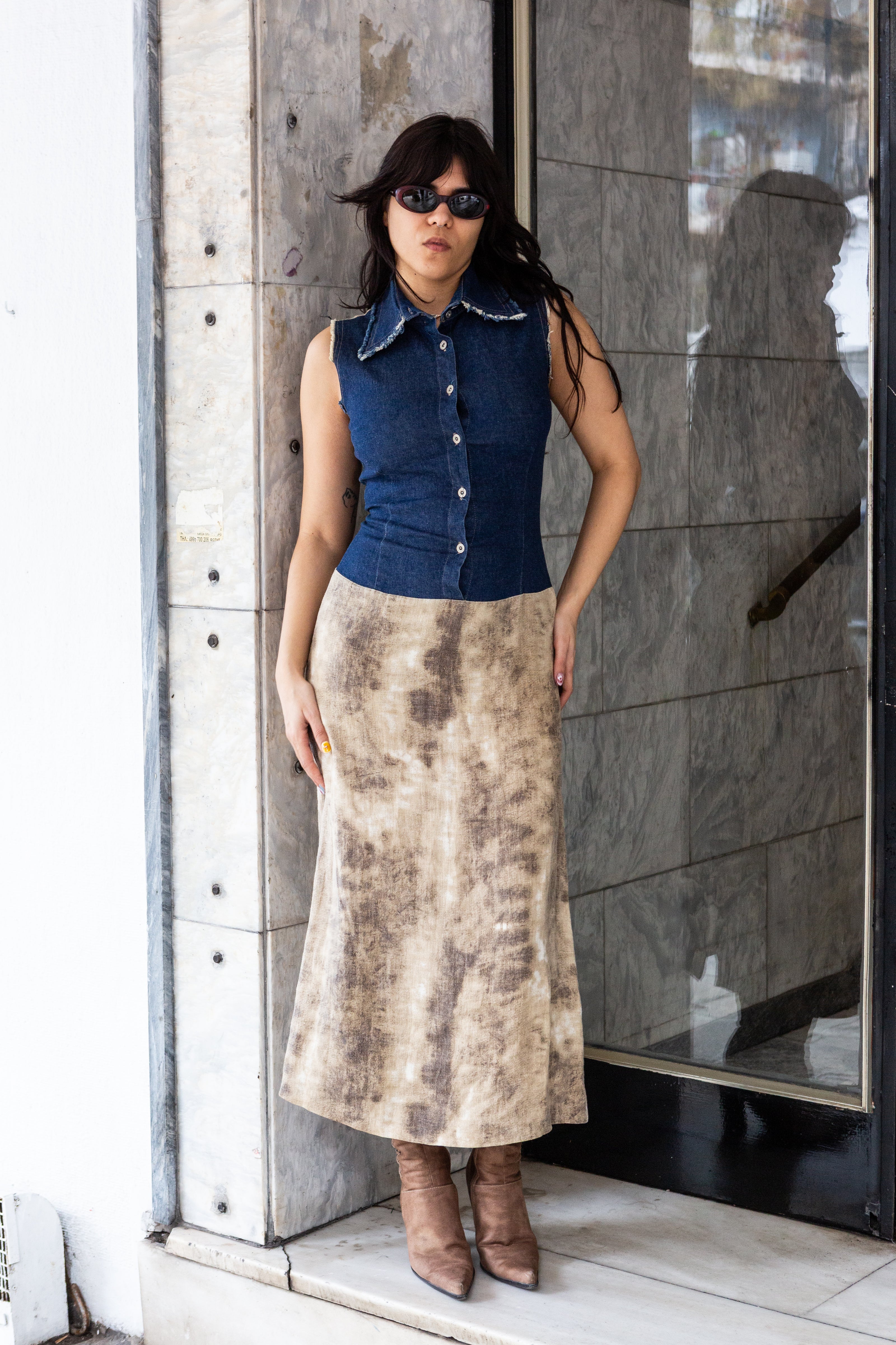 Super hot long linen and jean dress (M)