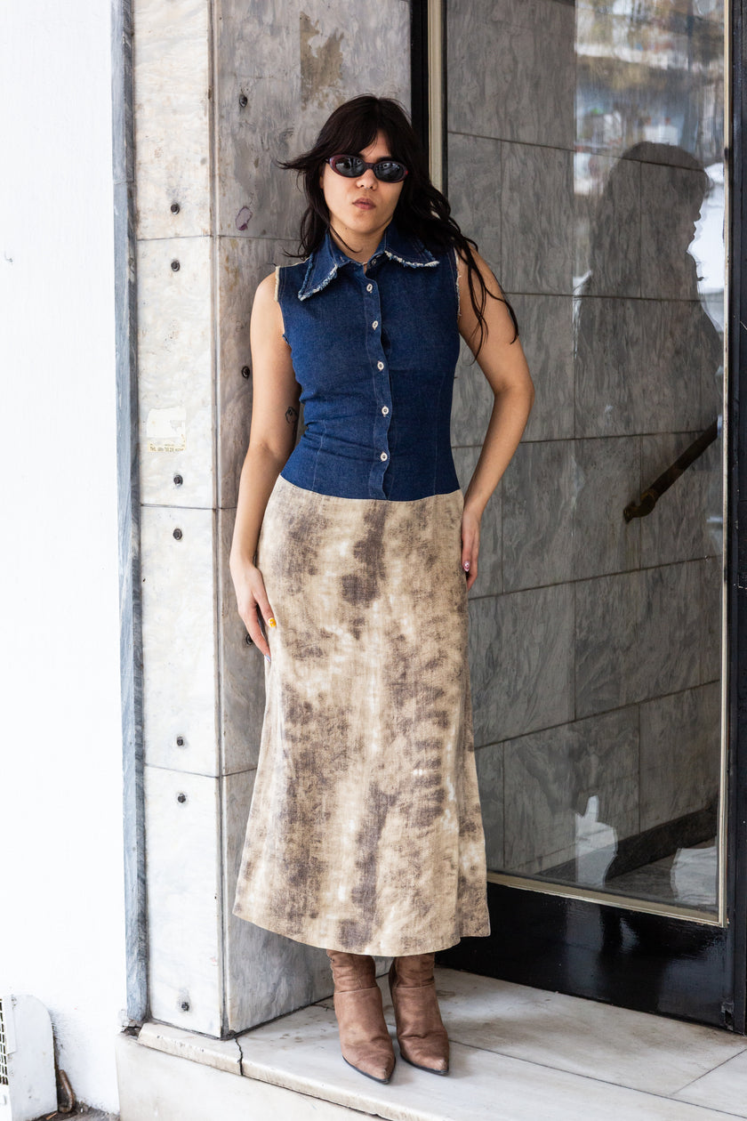 Super hot long linen and jean dress (M)