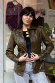 Vintage olive green leather fitted blazer jacket (S)