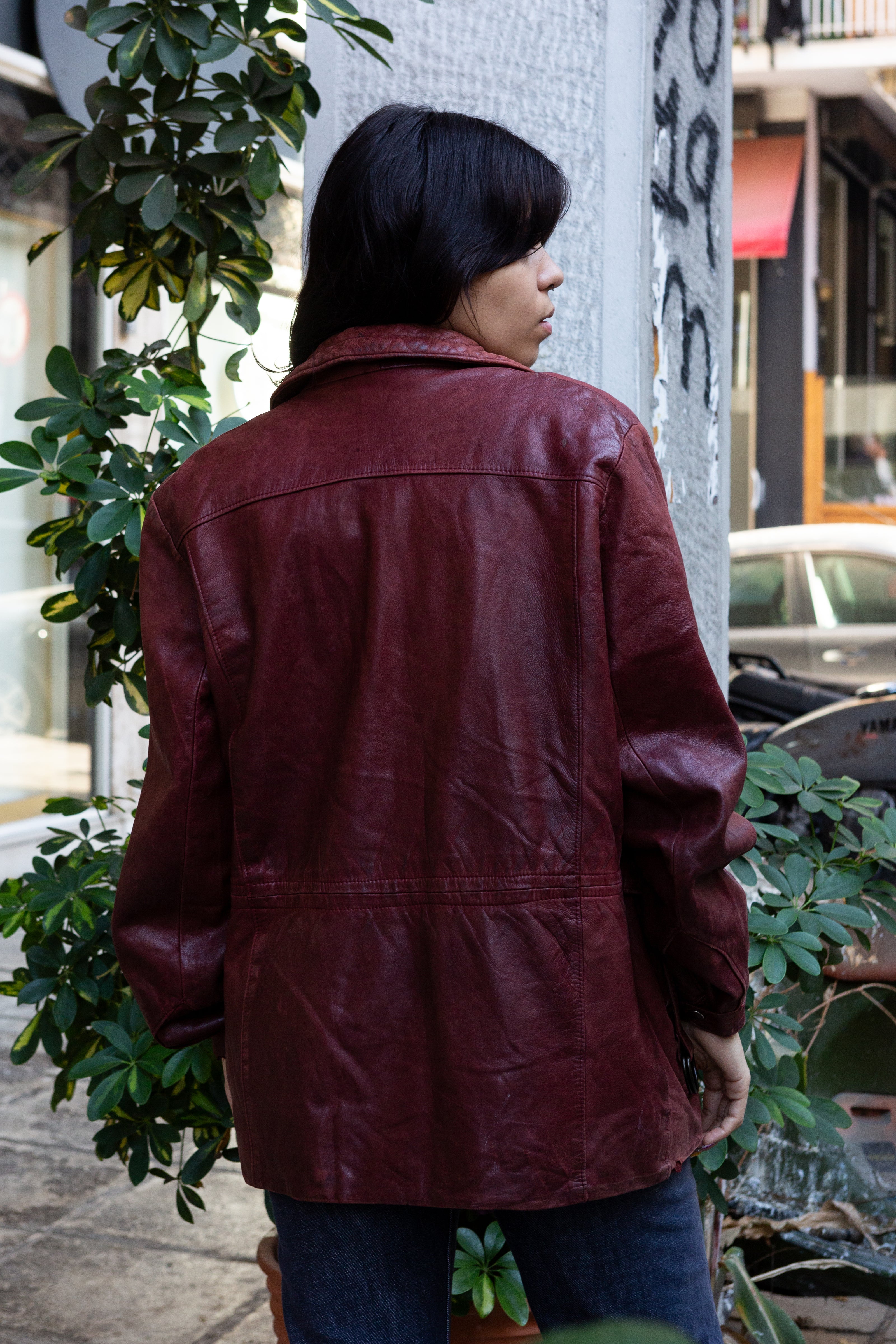 Vintage burgundy leather jacket (L)