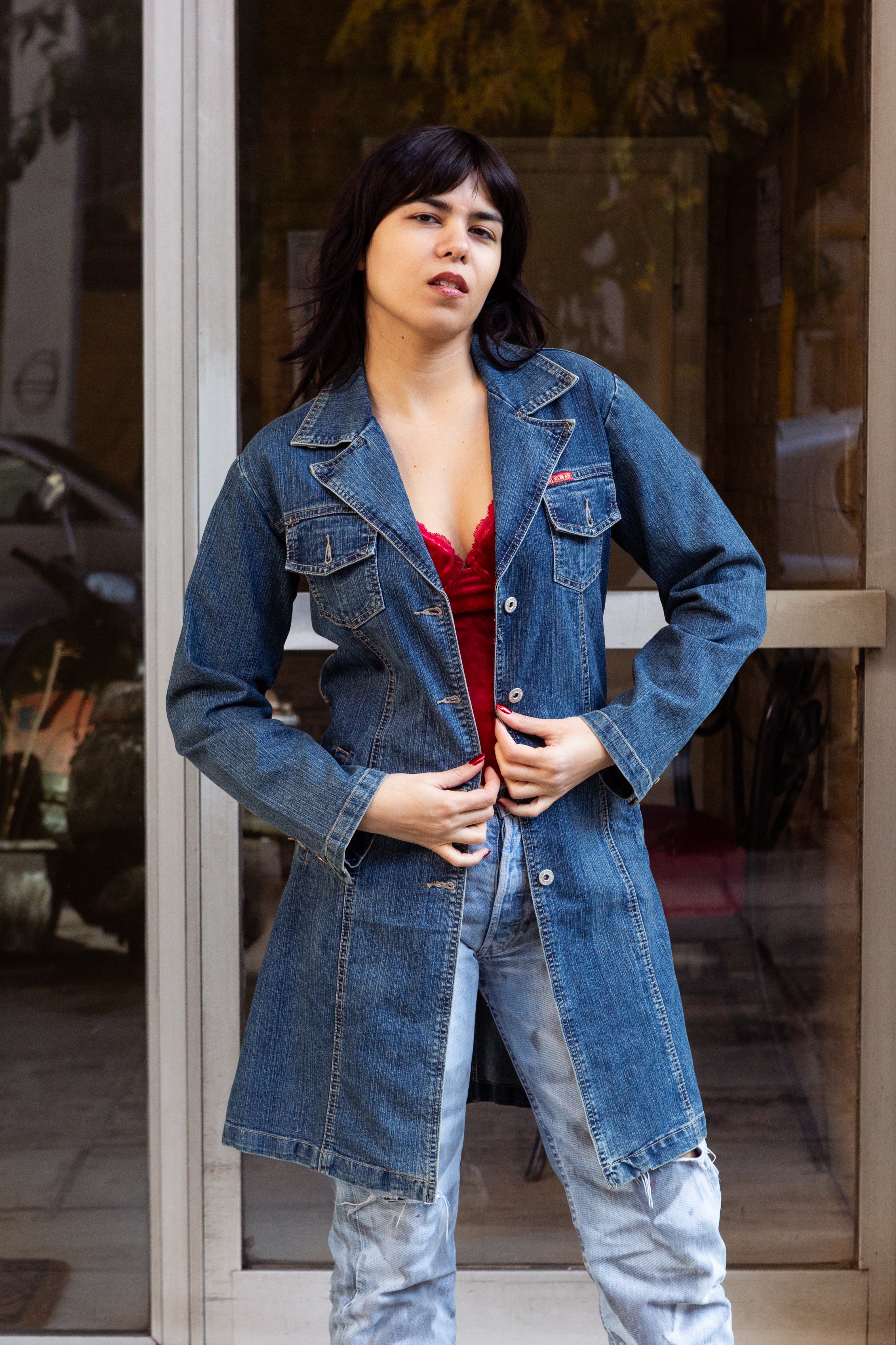 Vintage long light denim jacket (M)