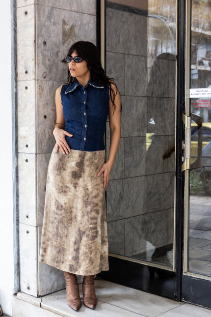 Super hot long linen and jean dress (M)