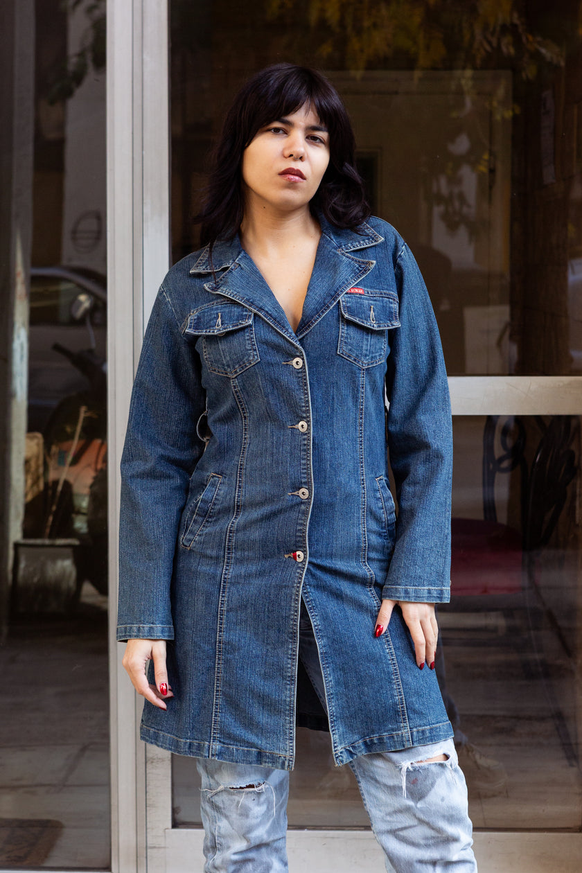 Vintage long light denim jacket (M)