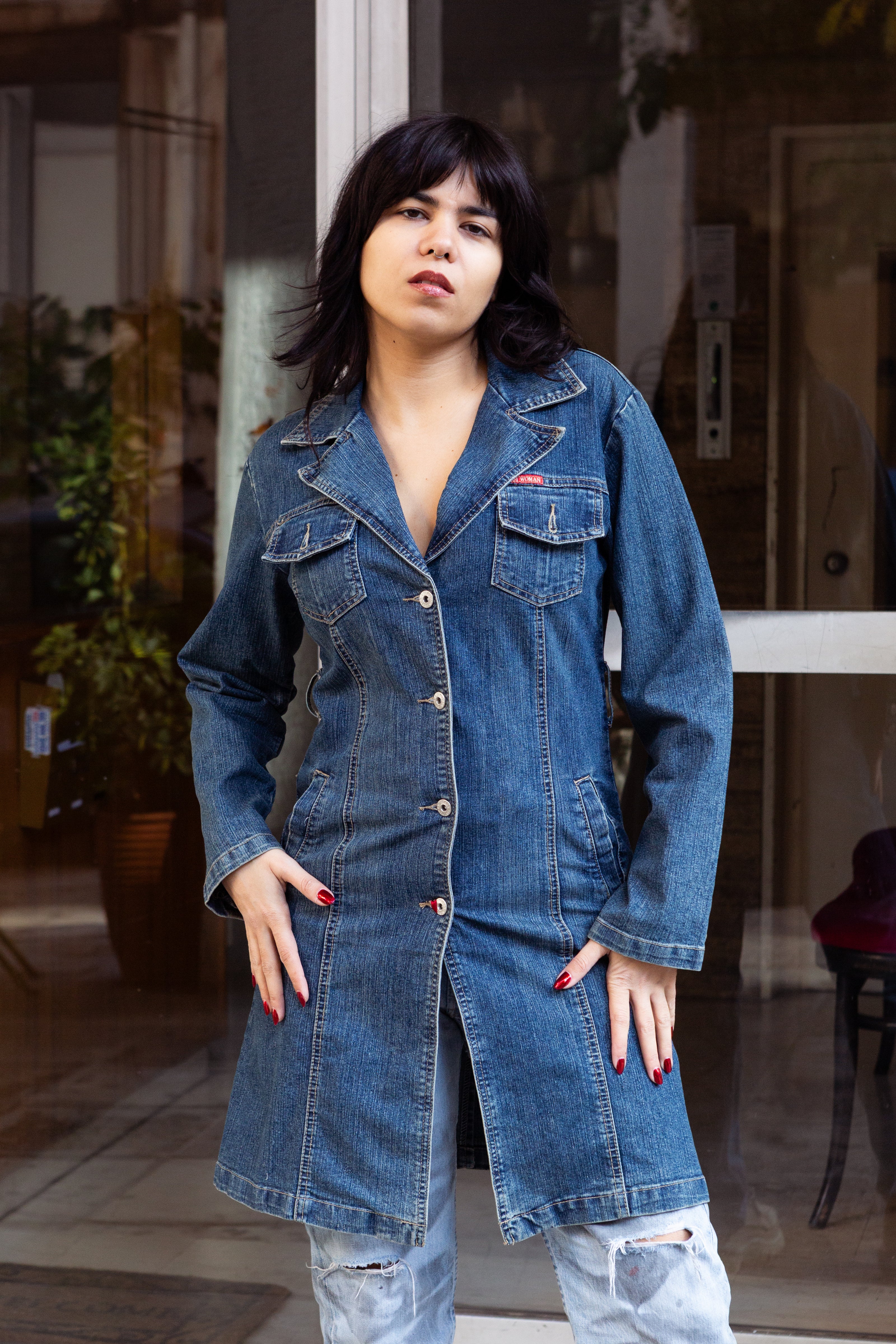 Vintage long light denim jacket (M)