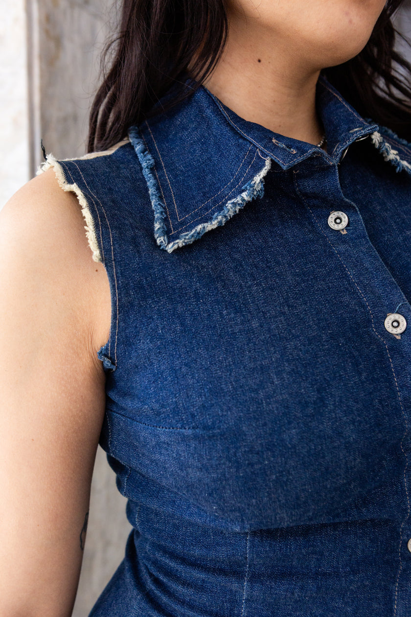 Super hot long linen and jean dress (M)