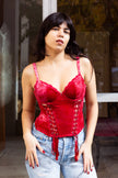 Super hot red velvet corset top