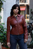 Vintage terracotta red-brown genuine leather jacket (S/M)