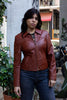 Vintage terracotta red-brown genuine leather jacket (S/M)
