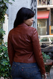 Vintage terracotta red-brown genuine leather jacket (S/M)