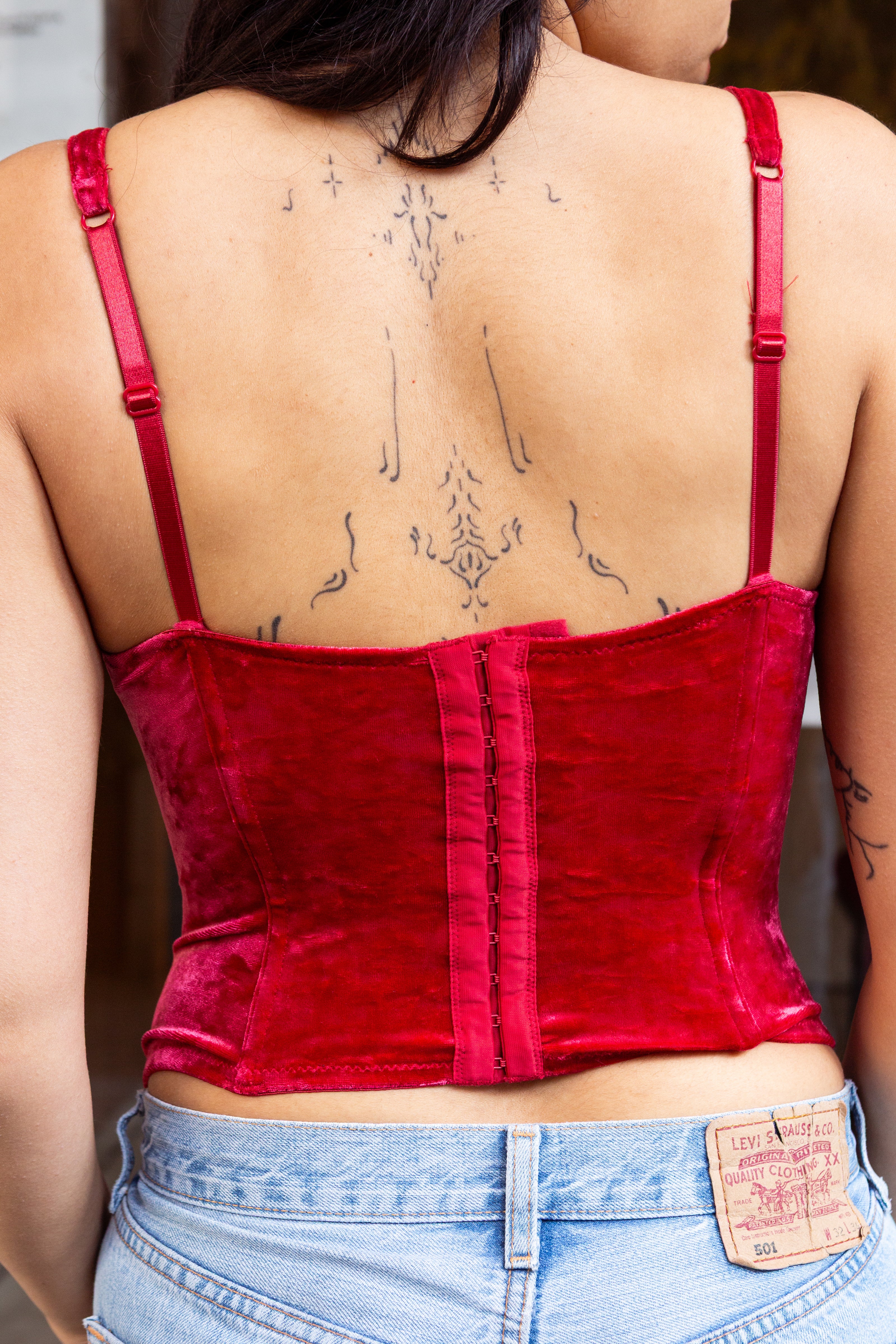 Super hot red velvet corset top