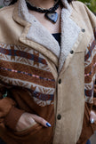 Vintage 1980s Shearling-Lined Aztec Print Jacket