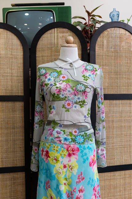 Vintage floral sheer mesh top