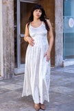 Vintage maxi 80s style white velvet dress (S/L)