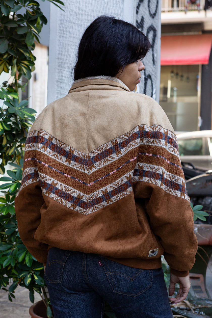Vintage 1980s Shearling-Lined Aztec Print Jacket