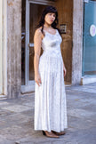 Vintage maxi 80s style white velvet dress (S/L)