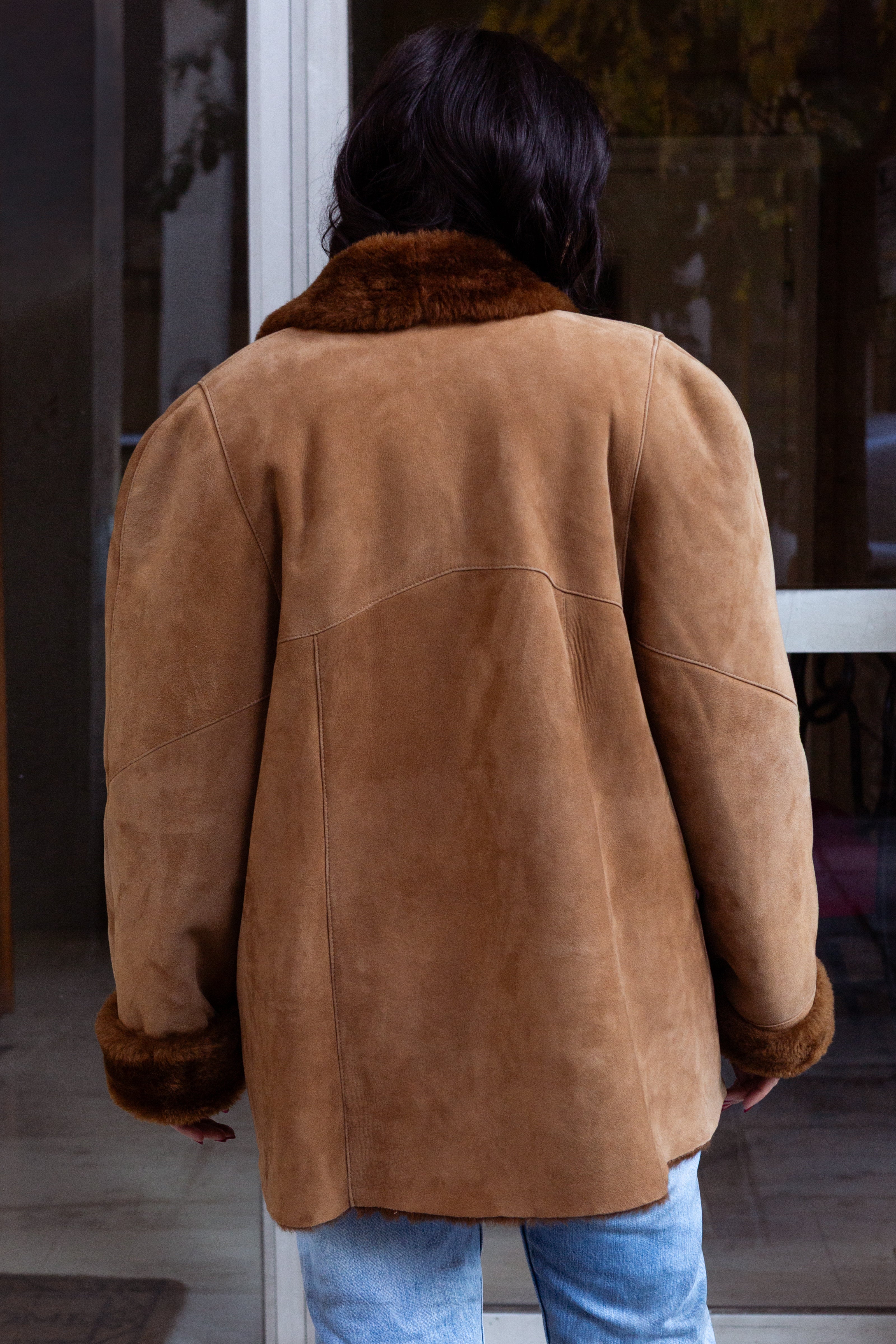 Vintage brown shearling suede jacket (XL)
