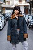Women’s Dark Wash Denim Coat with Faux Fur Trim (XL)