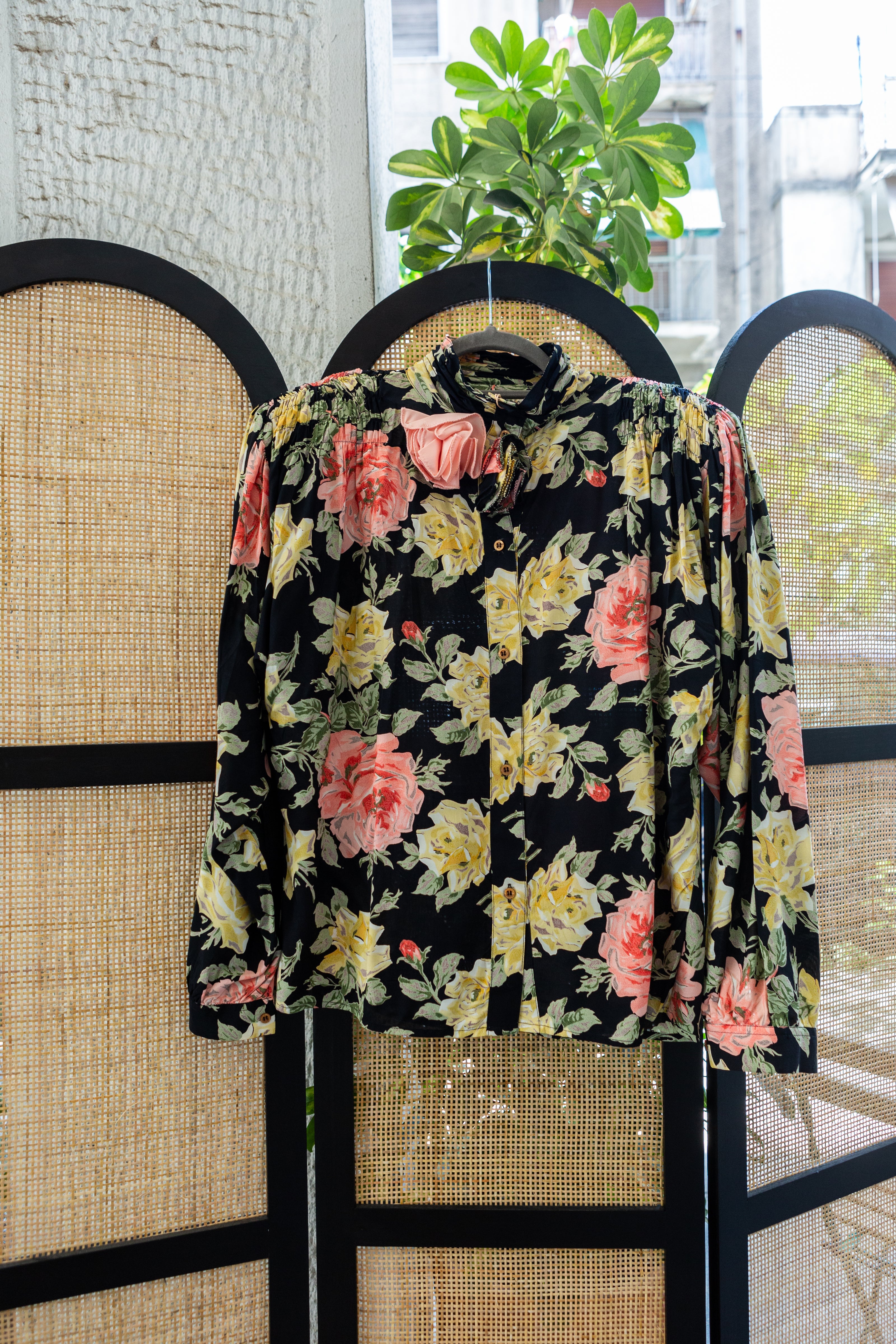 Vintage floral shirt with shoulder pads