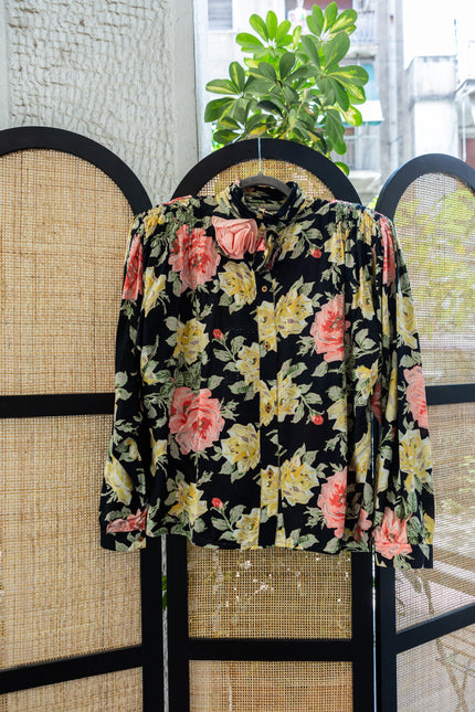Vintage floral shirt with shoulder pads