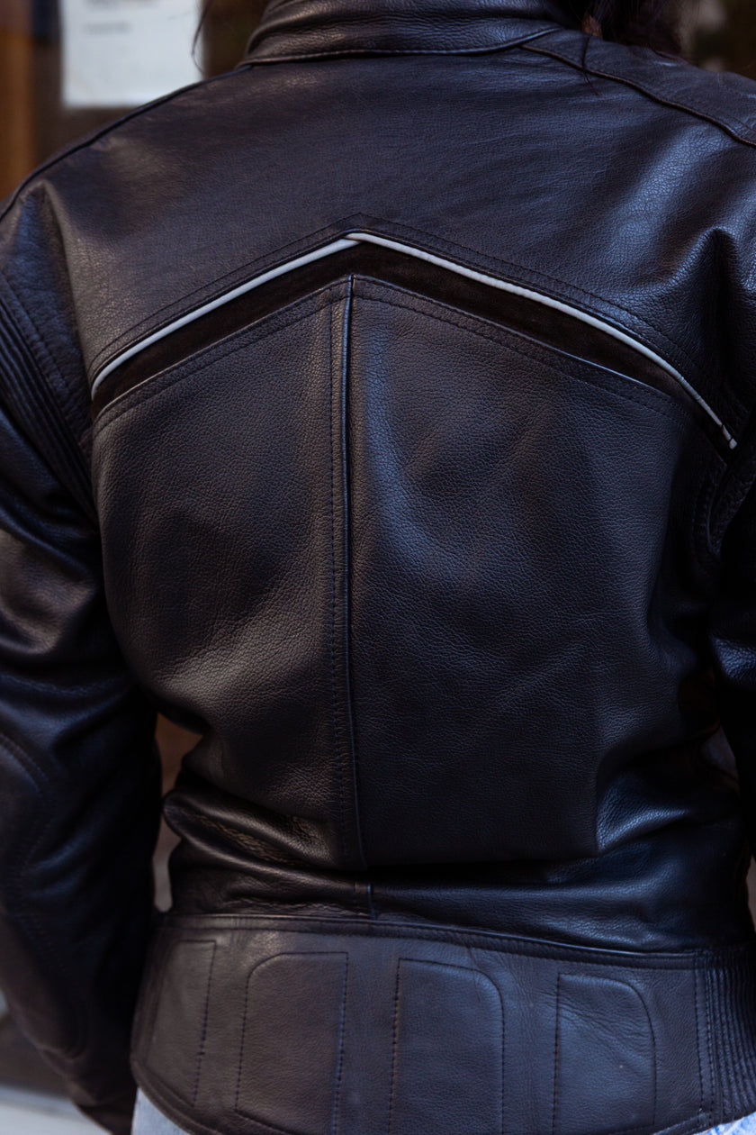 Women’s Black Leather Motorcycle Jacket – Zip Front (M)