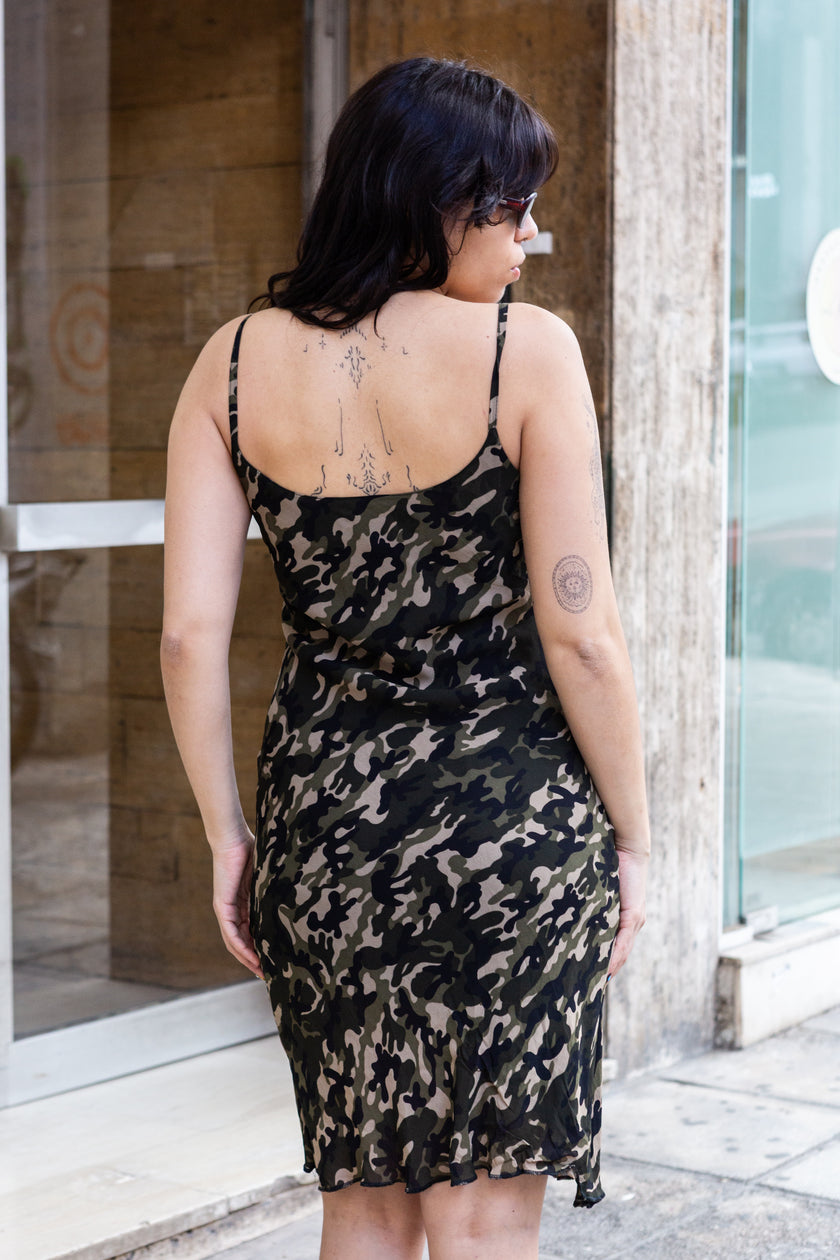 Vintage camo print slip dress (S)