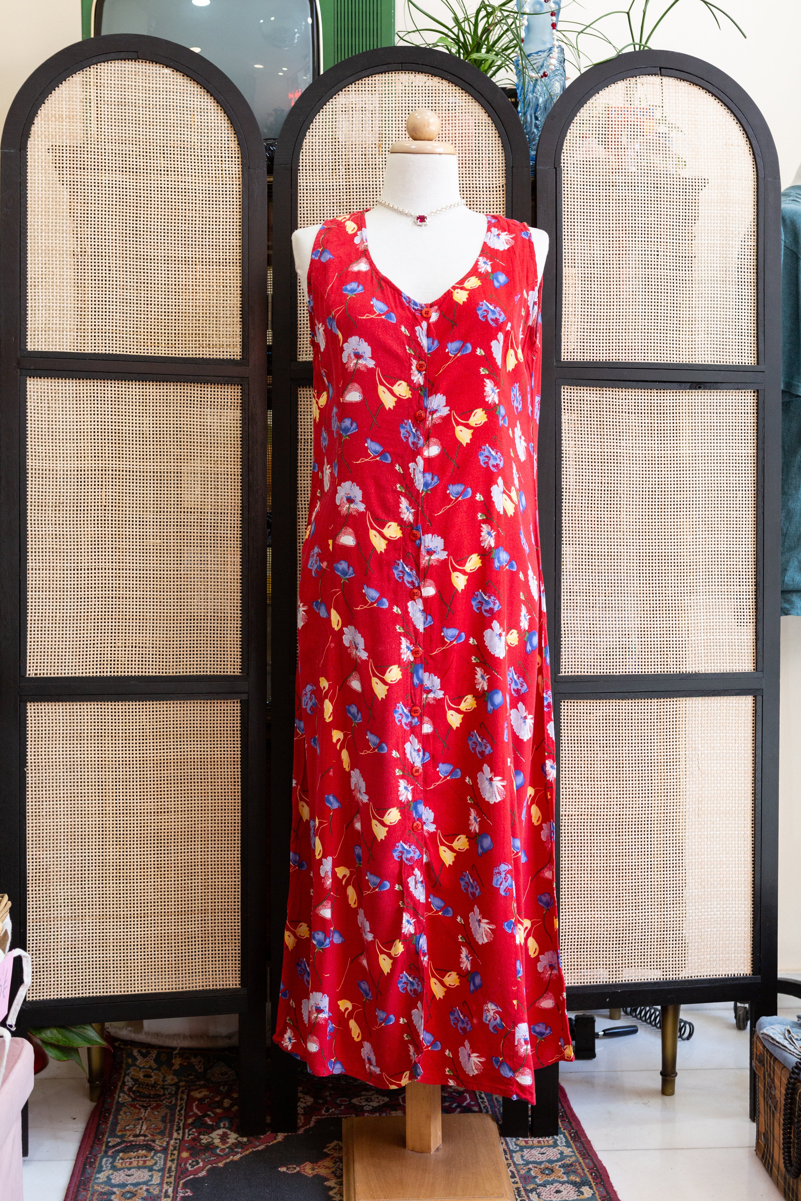 Maxi red floral dress