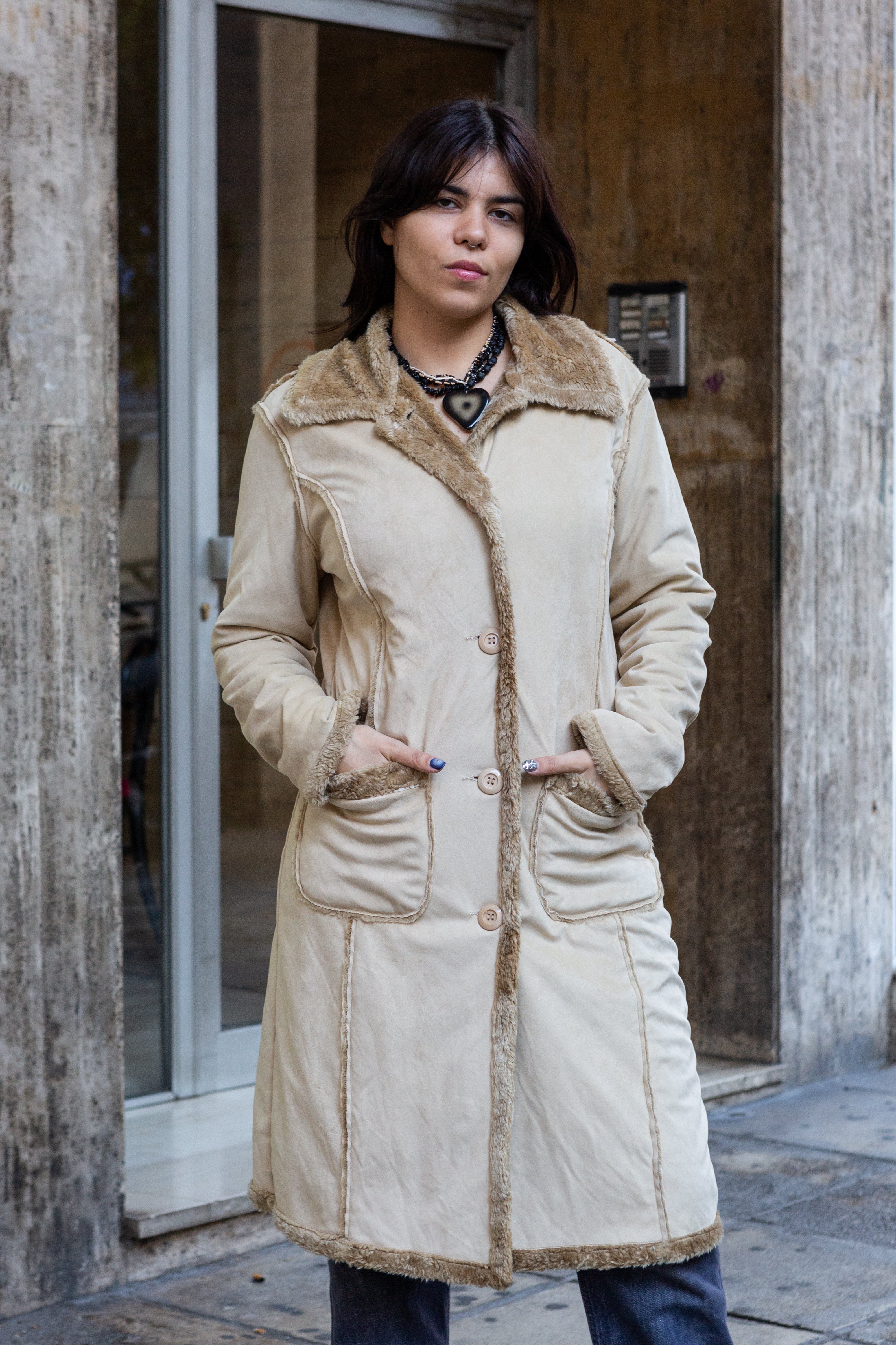 Vintage Y2K faux shearling coat (S/M)