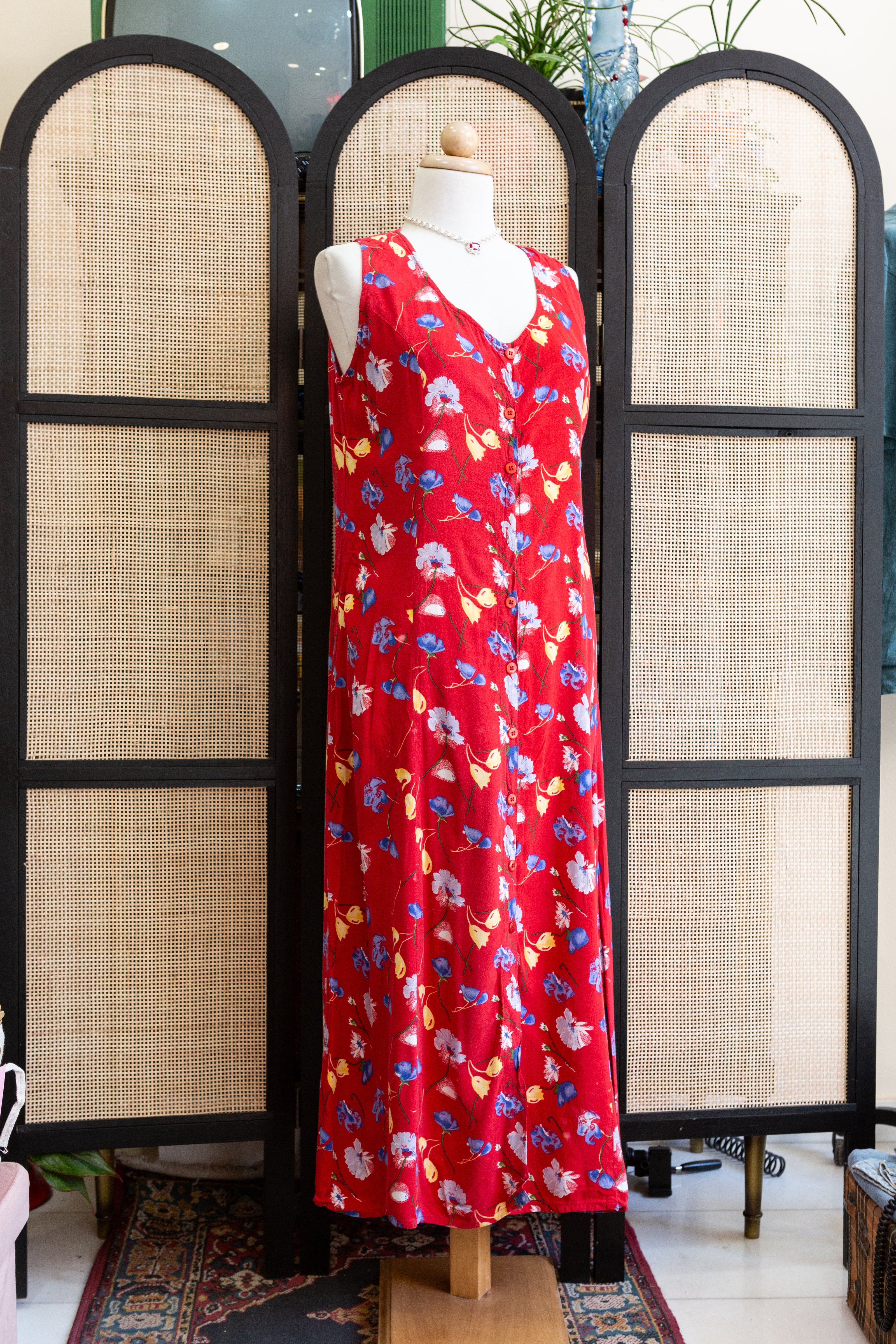 Maxi red floral dress