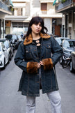 Women’s Dark Wash Denim Coat with Faux Fur Trim (XL)