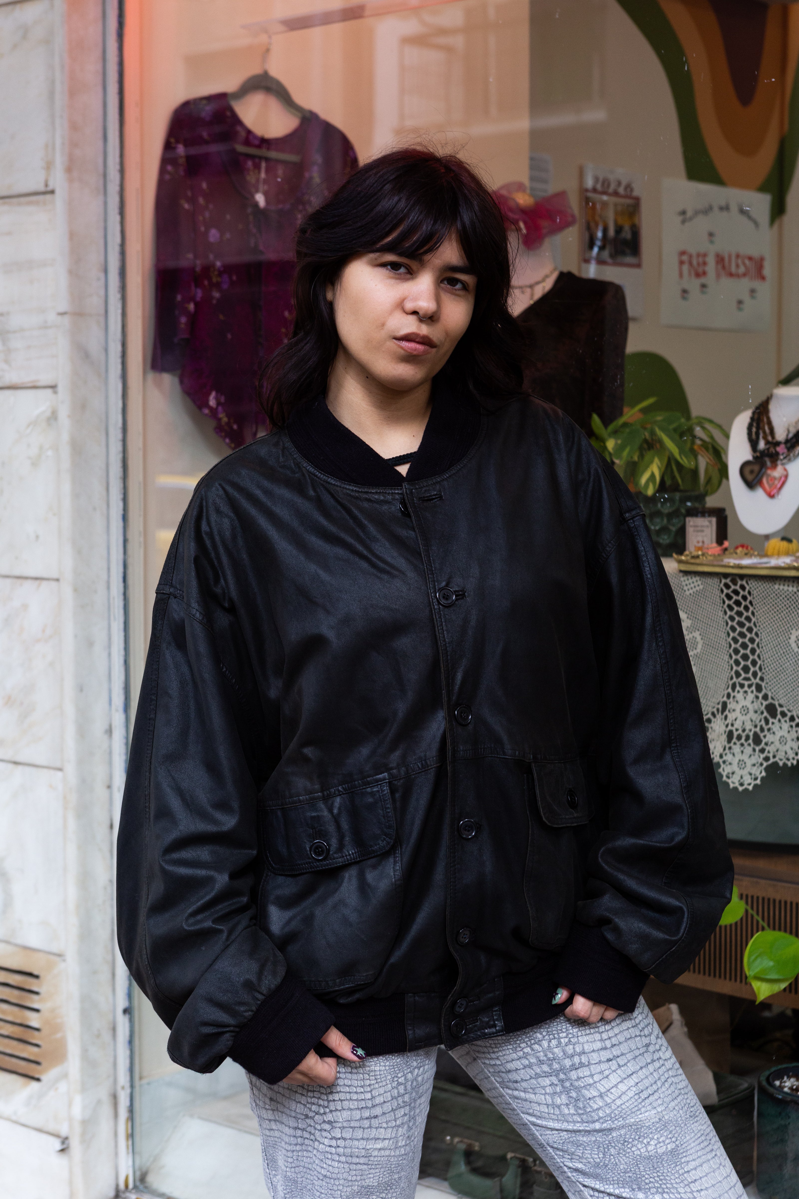 Vintage Men's light genuine leather bomber jacket (XL)