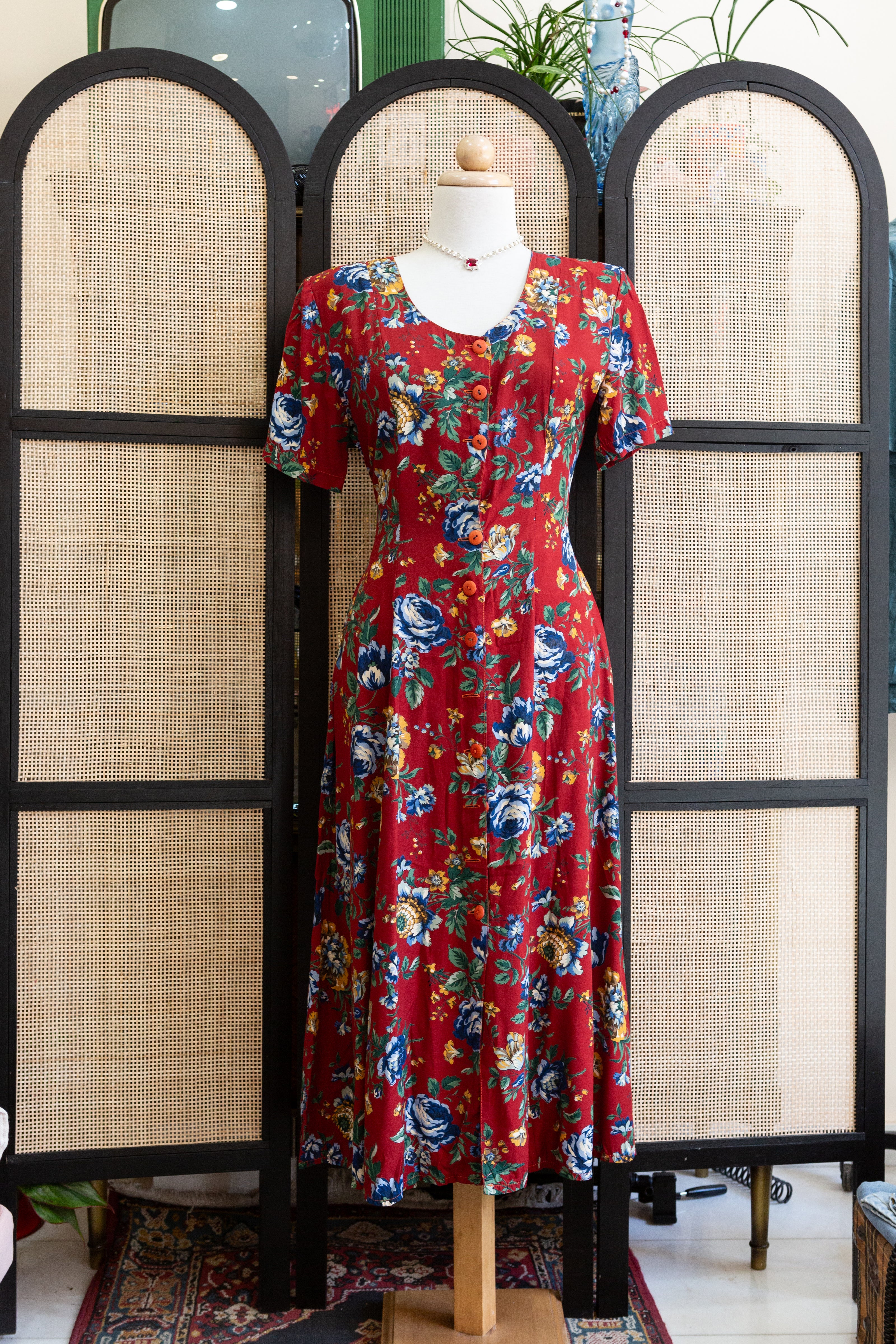 Beautiful red floral button up dress