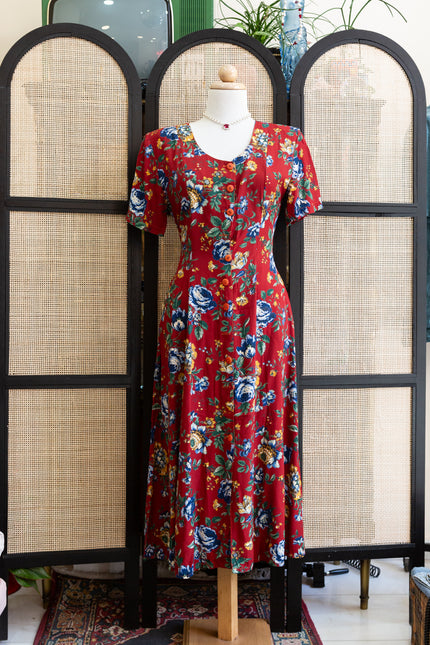 Beautiful red floral button up dress