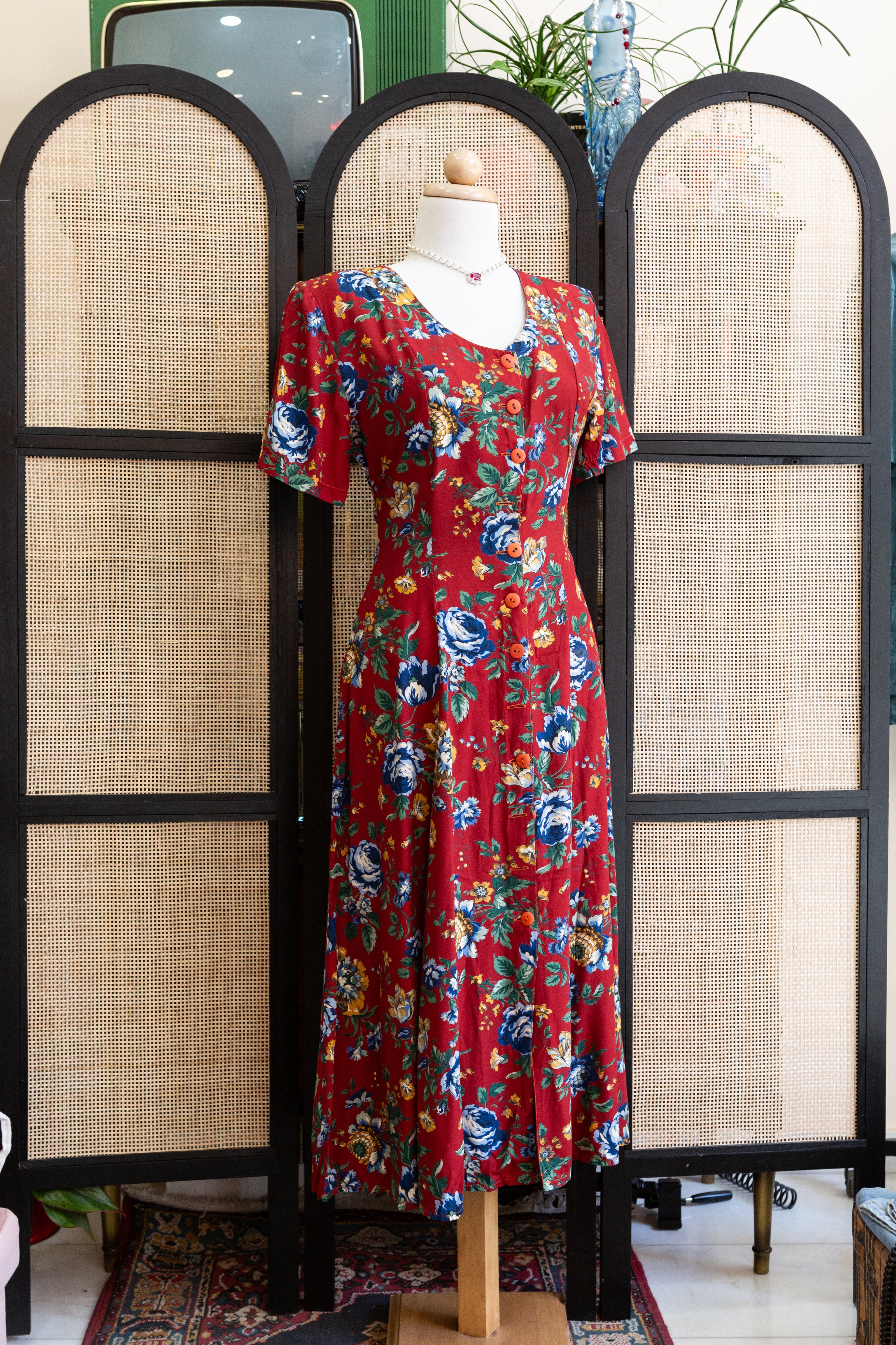 Beautiful red floral button up dress