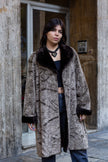 Retro Curly Faux Fur Coat with Dark Velvet Collar & Cuffs (L/XL)