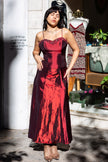 Beautiful red satin maxi dress with beaded bodice detail (XS/S)