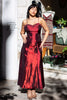 Beautiful red satin maxi dress with beaded bodice detail (XS/S)