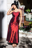 Beautiful red satin maxi dress with beaded bodice detail (XS/S)